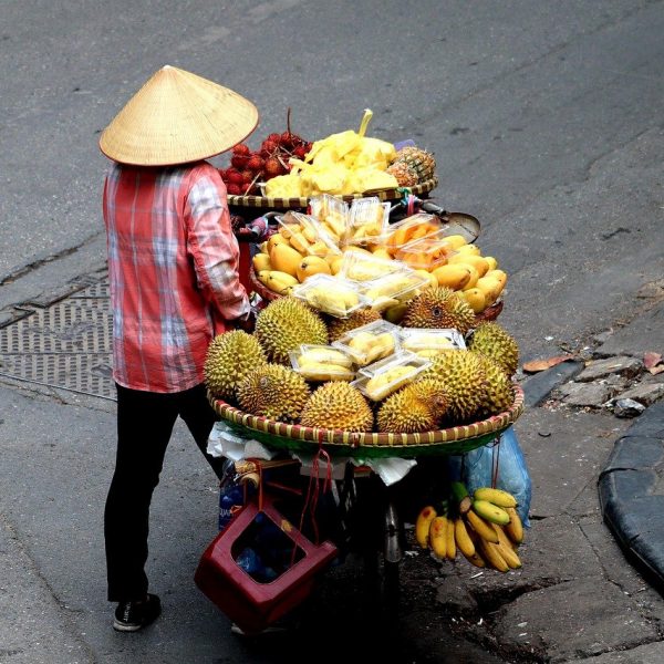 Puesto fruta ambulante Asia